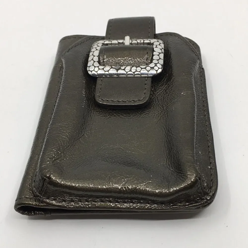 Brighton Metallic Olive Green Patent Leather Phone Wallet Card Case